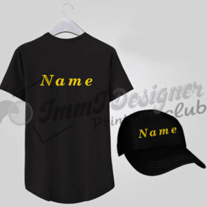 Black T-Shirt & Cap with Golden Name.