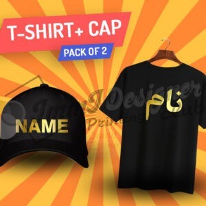 Black T-Shirt & Cap with Golden Name.